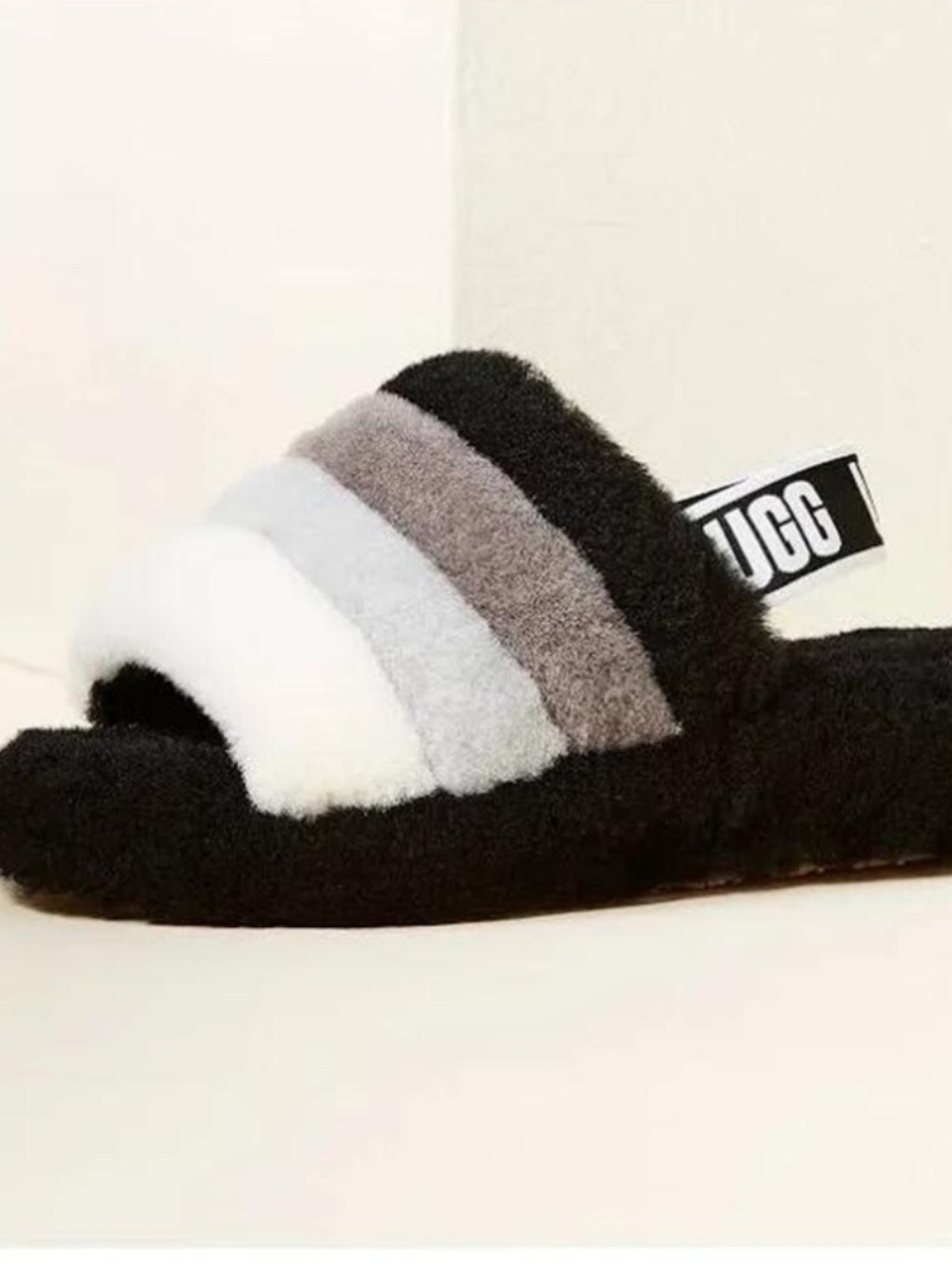 UGG Multi-Striped Faux Shearling Slide in Black, Gray, Cream